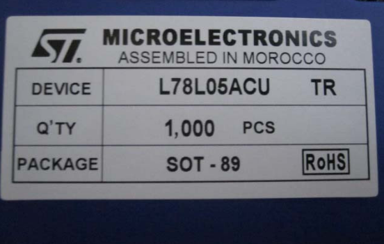 线性稳压器5.0V 0.1A Positive L78L05ACUTR SOT-89
