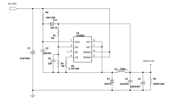 原理图最简单的100V降压芯片