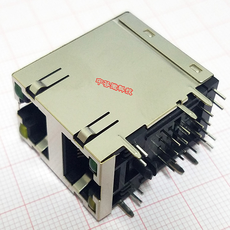 RJ45 2X1 2*1带灯网络插座双层网口带屏蔽带弹片上下双口网口插座