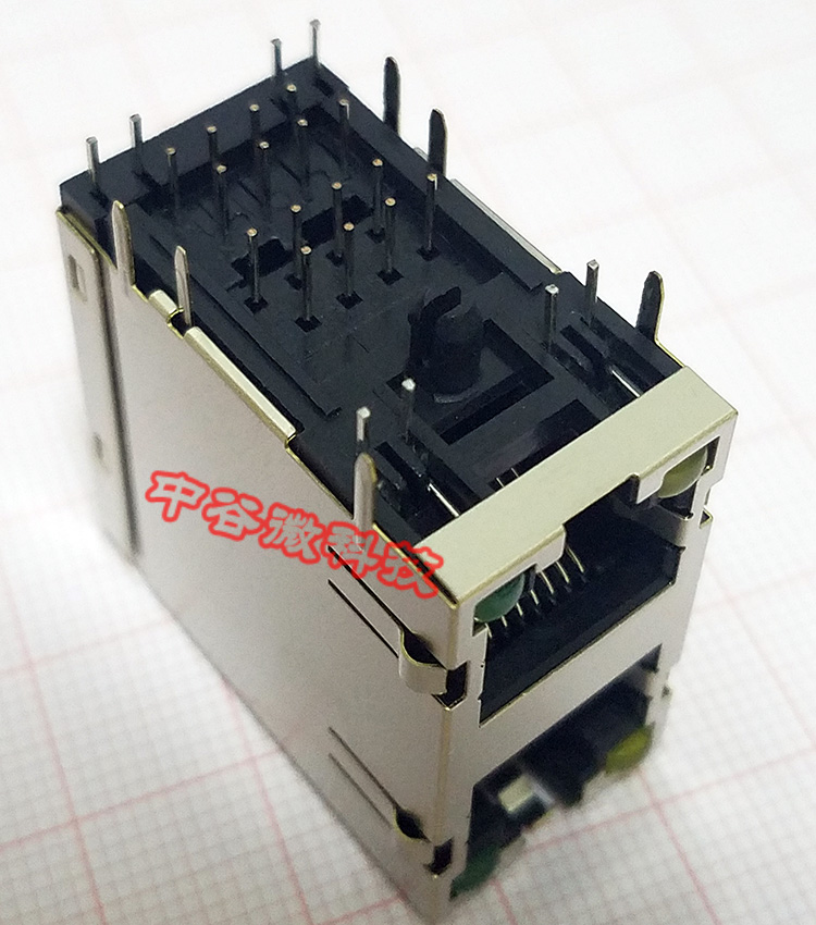 RJ45 2X1 2*1带灯网络插座双层网口带屏蔽带弹片上下双口网口插座