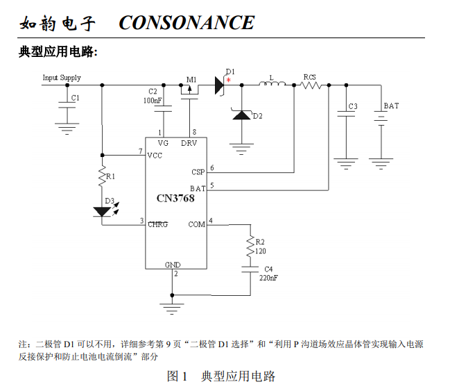 如韵CN3768-SOP-8-铅酸电池充电管理集成电路