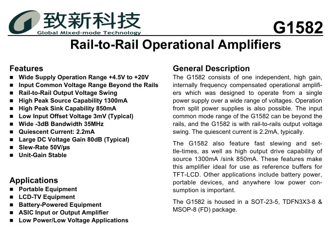 致新G1582F51U-轨到轨运算放大器-深圳现货供应